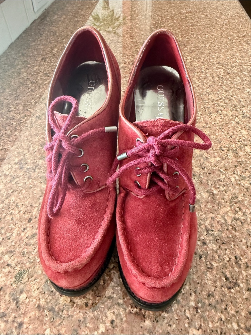 GUESS by Marciano Red Suede Platform Oxford Heels 6M